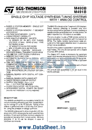 M491B datasheet - SINGLE CHIP VOLTAGE SYNTHESIS TUNING SYSTEMS WITH 1 ANALOG CONTROL