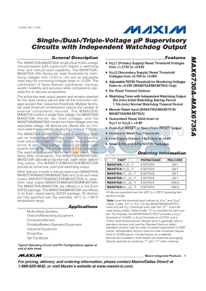 MAX6730AUTD-T datasheet - Single-/Dual-/Triple-Voltage lP Supervisory Circuits with Independent Watchdog Output