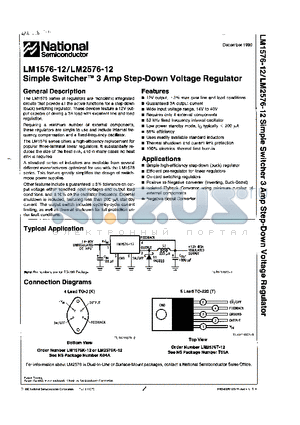 LM1576-12 datasheet - Simple Switcher 3 Amp Step-Down Voltage Regulator