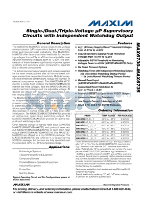 MAX6730UTVD3-T datasheet - Single-/Dual-/Triple-Voltage uP Supervisory Circuits with Independent Watchdog Output