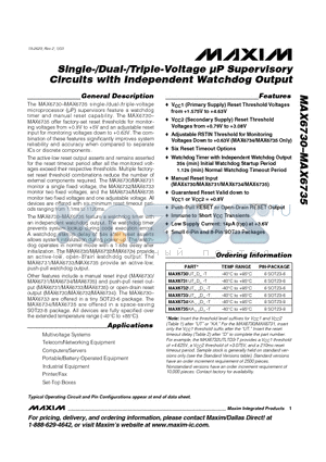 MAX6731UTVD3-T datasheet - Single-/Dual-/Triple-Voltage uP Supervisory Circuits with Independent Watchdog Output