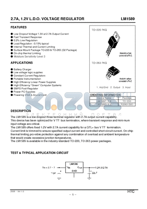 LM1589R datasheet - 2.7A, 1.2V L.D.O. VOLTAGE REGULATOR