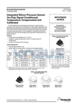 MP3V5004G datasheet - Integrated Silicon Pressure Sensor On-Chip Signal Conditioned, Temperature Compensated and Calibrated