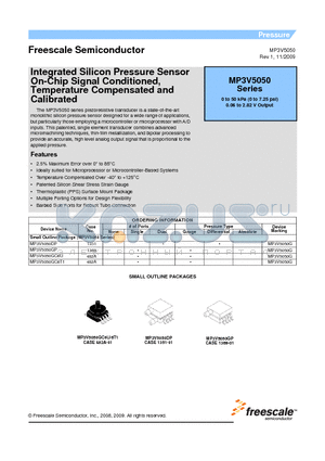 MP3V5050DP datasheet - Integrated Silicon Pressure Sensor On-Chip Signal Conditioned, Temperature Compensated and Calibrated