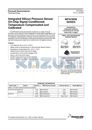 MP3V5050G datasheet - Integrated Silicon Pressure Sensor On-Chip Signal Conditioned, Temperature Compensated and Calibrated