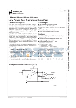 LM158AHLQMLV datasheet - Low Power Dual Operational Amplifiers