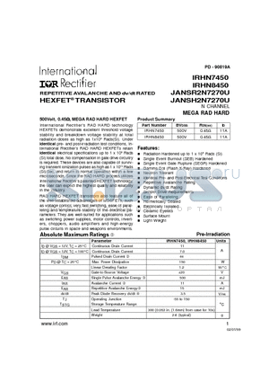 IRHN7450 datasheet - HEXFET  TRANSISTOR