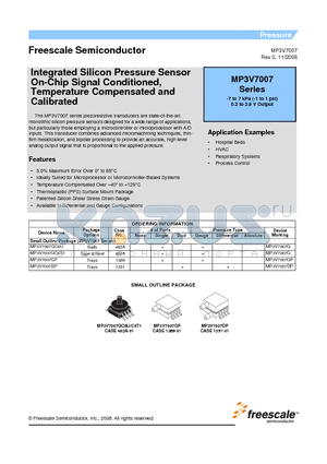 MP3V7007DP datasheet - Integrated Silicon Pressure Sensor On-Chip Signal Conditioned,Temperature Compensated and Calibrated