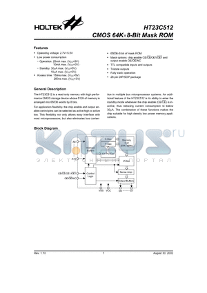 HT23C512 datasheet - CMOS 64Kx8-Bit Mask ROM