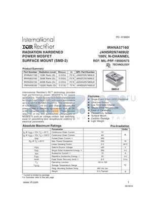 IRHNA54160 datasheet - RADIATION HARDENED POWER MOSFET SURFACE MOUNT (SMD-2)