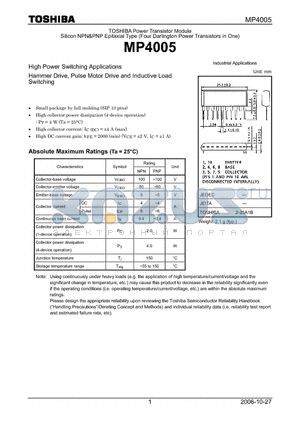 MP4005 datasheet - High Power Switching Applications