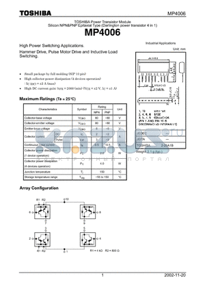 MP4006 datasheet - Silicon NPN&PNP Epitaxial Type (Darlington power transistor 4 in 1)