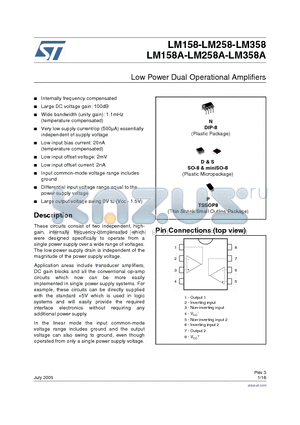 LM158D datasheet - Low Power Dual Operational Amplifiers