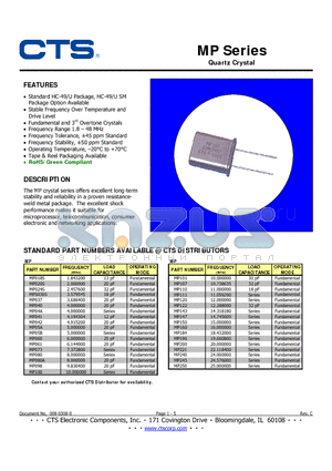 MP400A-TW datasheet - Quartz Crystal