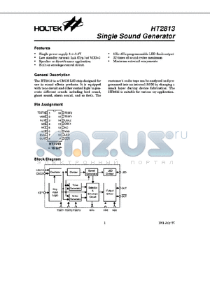 HT2813 datasheet - Single Sound Generator
