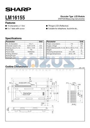 LM16155 datasheet - Character Type LCD Module(FA/POS/Measuring instruments)