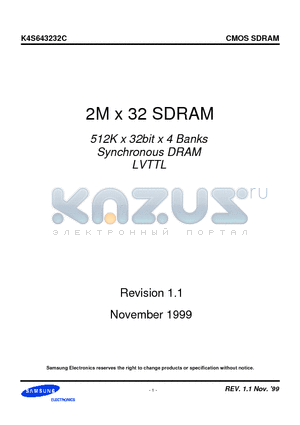 K4S643232C-TC/L10 datasheet - 2M x 32 SDRAM 512K x 32bit x 4 Banks Synchronous DRAM LVTTL