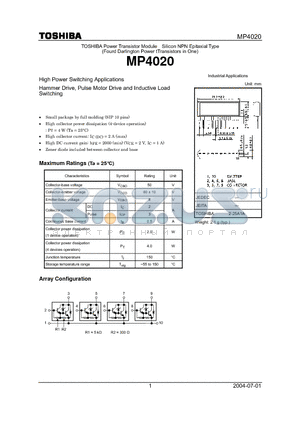 MP4020 datasheet - High Power Switching Applications Hammer Drive, Pulse Motor Drive and Inductive Load Switching