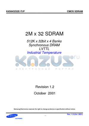 K4S643232E-TI70 datasheet - 2M x 32 SDRAM 512K x 32bit x 4 Banks Synchronous DRAM LVTTL