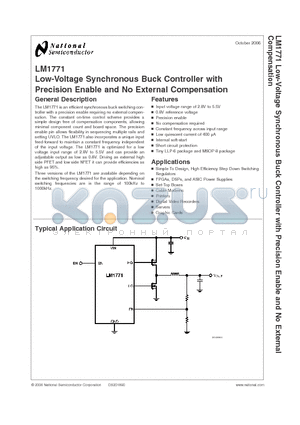 LM1771 datasheet - Low-Voltage Synchronous Buck Controller with Precision Enable and No External Compensation