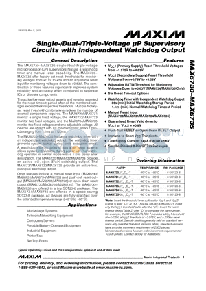 MAX6735KAVHD3-T datasheet - Single-/Dual-/Triple-Voltage uP Supervisory Circuits with Independent Watchdog Output