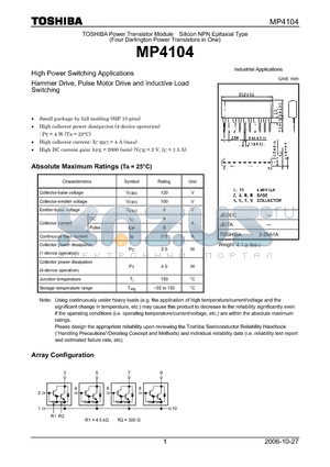 MP4104_07 datasheet - High Power Switching Applications Hammer Drive, Pulse Motor Drive and Inductive Load Switching