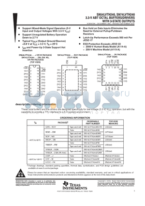 LVTH240 datasheet - 3.3-V ABT OCTAL BUFFER/DRIVER WITH 3-STATE OUTPUTS