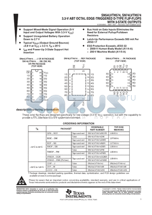 LVTH574 datasheet - 3.3V ABT OCTAL EDGE-TRIGGERED D-TYPE FLIP FLOPS WITH 3 STATE OUTPUTS