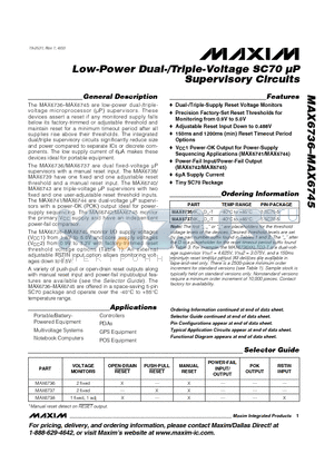 MAX6736XKZ datasheet - Low-Power Dual-/Triple-Voltage SC70 UP Supervisory Circuits