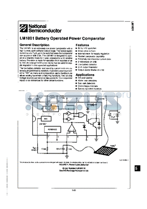 LM1801 datasheet - BATTERY OPERATED POWER COMPARATOR