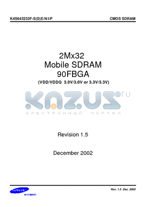 K4S643233F-DE/P75 datasheet - 2Mx32 Mobile SDRAM 90FBGA CMOS SDRAM