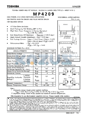 MP4209 datasheet - N CHANNEL MOS TYPE HIGH POER, HIGH SPEED SWITCHING APPLICATIONS, FOR PRINTER HEAD PIN DRIVER AND PULSE MOTOR DRIVER FOR SOLENOID DRIVER)