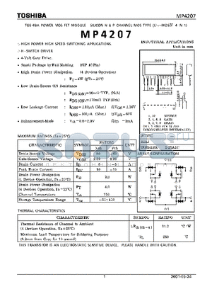 MP4207 datasheet - N & P CHANNEL MOS TYPE (HIGH POWER HIGH SPEED SWITCHING APPLICATIONS, H - SWITCH DRIVER)