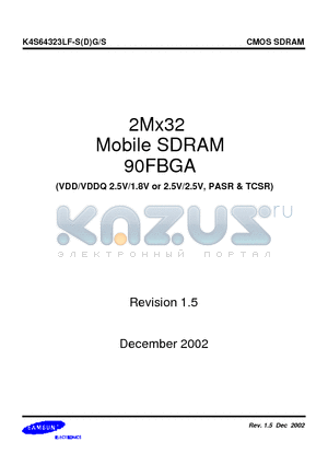 K4S64323LF-DG/S75 datasheet - 2Mx32 Mobile SDRAM 90FBGA