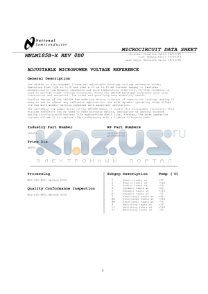 LM185 datasheet - MICROCIRCUIT DATA SHEET