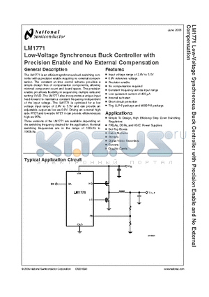 LM1771UMM datasheet - Low-Voltage Synchronous Buck Controller with Precision Enable and No External Compensation