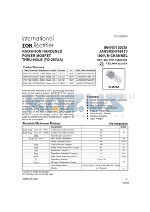 IRHY53130CM datasheet - RADIATION HARDENED POWER MOSFET