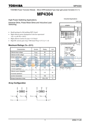 MP4304 datasheet - TOSHIBA Power Transistor Module Silicon NPN Epitaxial Type (high gain power transistor 4 in 1)