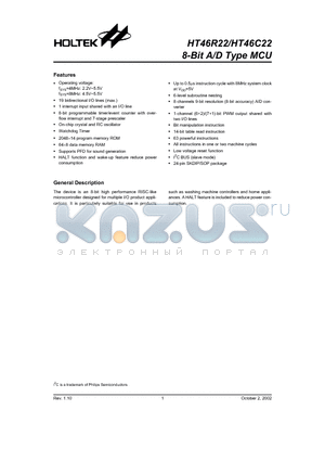 HT46C22 datasheet - 8-Bit A/D Type MCU