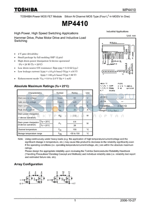 MP4410_07 datasheet - High Power, High Speed Switching Applications Hammer Drive, Pulse Motor Drive and Inductive Load Switching