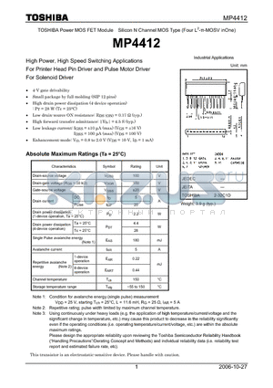 MP4412_07 datasheet - High Power, High Speed Switching Applications For Printer Head Pin Driver and Pulse Motor Driver For Solenoid Driver