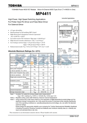 MP4411 datasheet - High Power, High Speed Switching Applications For Printer Head Pin Driver and Pulse Motor Driver For Solenoid Driver