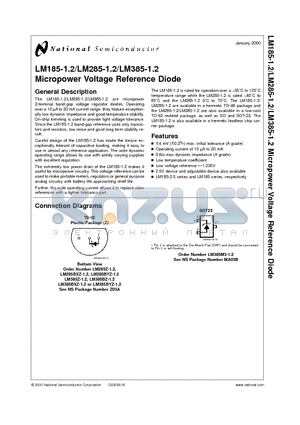 LM185H-1.2 datasheet - Micropower Voltage Reference Diode