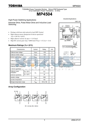 MP4504 datasheet - High Power Switching Applications Hammer Drive, Pulse Motor Drive and Inductive Load Switching