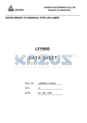LVY4043 datasheet - SUPER BRIGHT CYLINDRICAL TYPE LED LAMPS