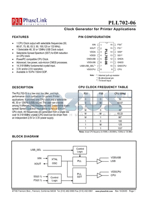 P702-06SCL datasheet - Clock Generator for Printer Applications