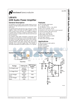 LM1875T datasheet - 20W Audio Power Amplifier