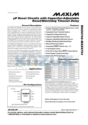 MAX6746 datasheet - UP Reset Circuits with Capacitor-Adjustable Reset/Watchdog Timeout Delay