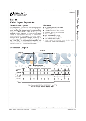 LM1881 datasheet - Video Sync Separator