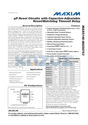 MAX6746 datasheet - lP Reset Circuits with Capacitor-Adjustable Reset/Watchdog Timeout Delay